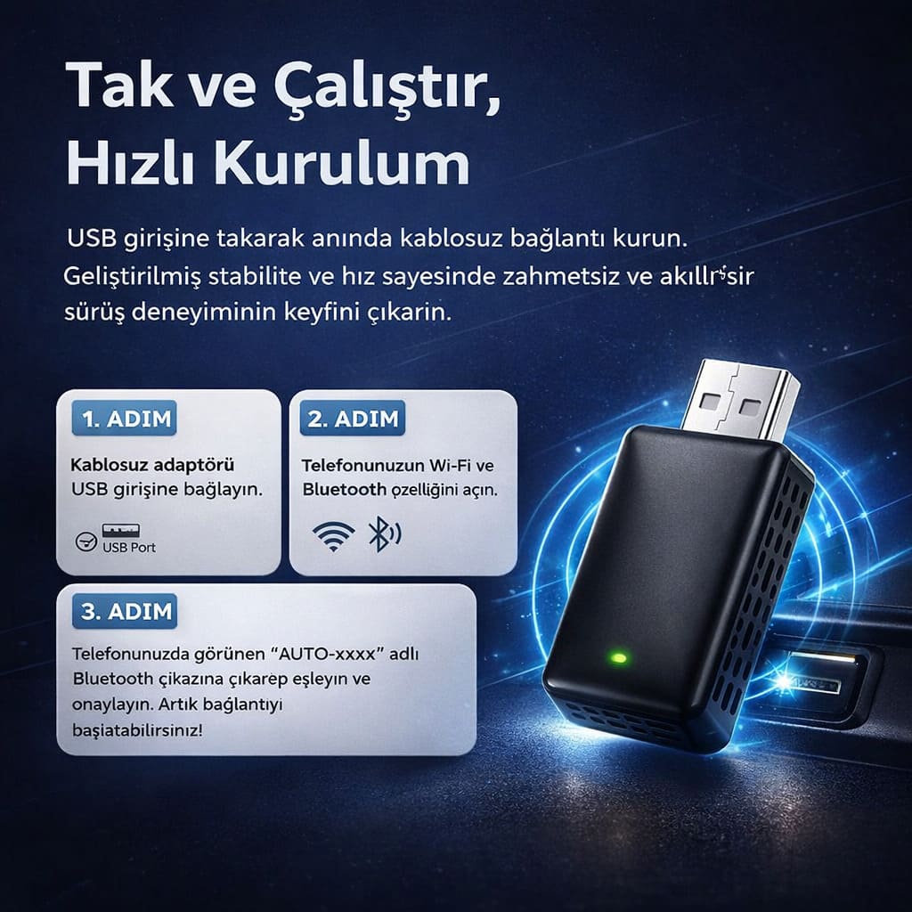 Kablosuz CarPlay & Android Auto Adaptörü