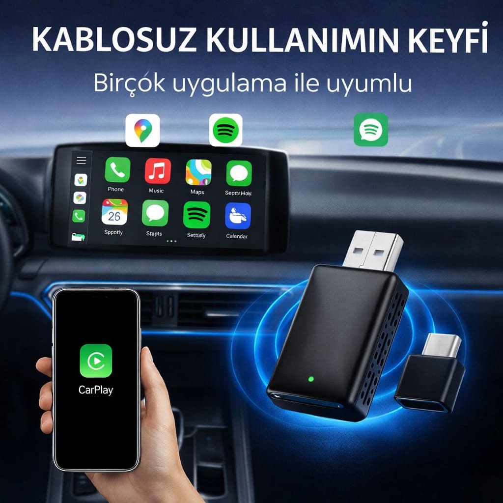 Kablosuz CarPlay & Android Auto Adaptörü