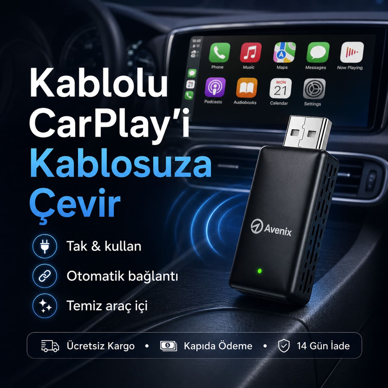Kablosuz CarPlay & Android Auto Adaptörü