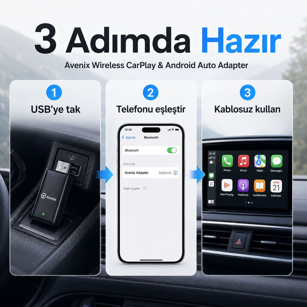 Kablosuz CarPlay & Android Auto Adaptörü